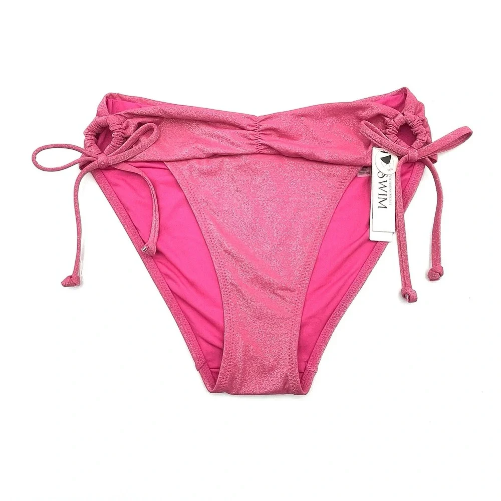 Victoria's Secret Nwt Pink Shimmer Side Tie Ruched Front Swim Bikini Bottom M